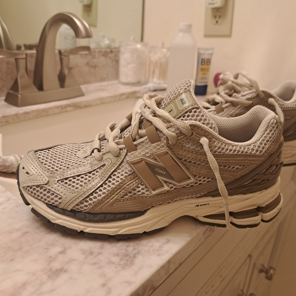 New Balance Beige and Cream Athletic Sneakers